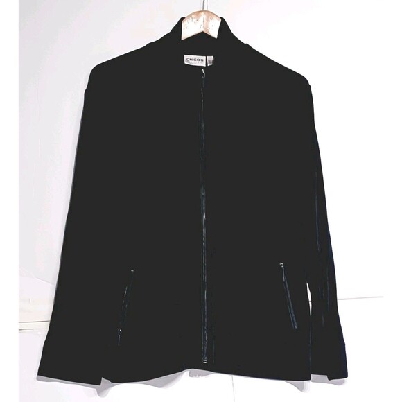 Chico's Travelers Black Full Zip-up Jacket With Zipper Pockets Size Large - Picture 8 of 9